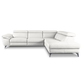 Canapé d'angle relax en 100% tout cuir épais de luxe italien avec relax électrique, 5/6 places KASTER, blanc cassé, angle droit