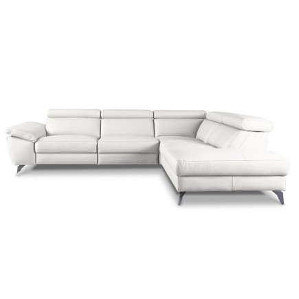 Canapé d'angle relax en 100% tout cuir épais de luxe italien avec relax électrique, 5/6 places KASTER, blanc cassé, angle droit