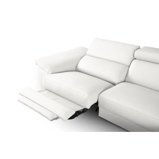 Canapé d'angle relax en 100% tout cuir épais de luxe italien avec relax électrique, 5/6 places KASTER, blanc cassé, angle droit