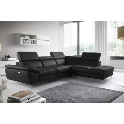 Canapé d'angle relax en 100% tout cuir épais de luxe italien avec relax électrique, 5/6 places KASTER, noir, angle droit