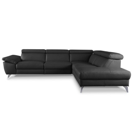 Canapé d'angle relax en 100% tout cuir épais de luxe italien avec relax électrique, 5/6 places KASTER, noir, angle droit