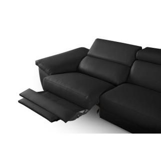 Canapé d'angle relax en 100% tout cuir épais de luxe italien avec relax électrique, 5/6 places KASTER, noir, angle droit