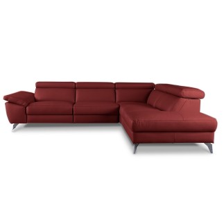 Canapé d'angle relax en 100% tout cuir épais de luxe italien avec relax électrique, 5/6 places KASTER, rouge bordeaux, angle dro