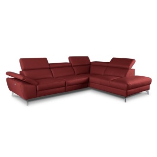 Canapé d'angle relax en 100% tout cuir épais de luxe italien avec relax électrique, 5/6 places KASTER, rouge bordeaux, angle dro