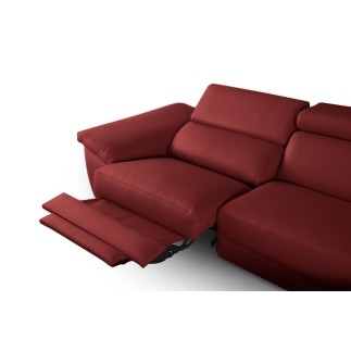 Canapé d'angle relax en 100% tout cuir épais de luxe italien avec relax électrique, 5/6 places KASTER, rouge bordeaux, angle dro