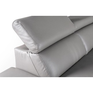 Canapé d'angle relax en 100% tout cuir épais de luxe italien avec relax électrique, 5/6 places KASTER, gris clair, angle gauche
