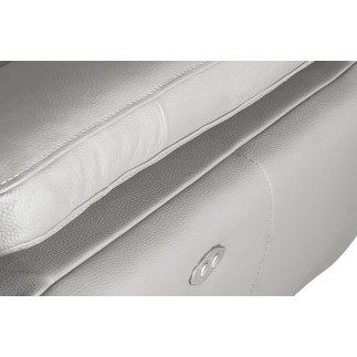 Canapé d'angle relax en 100% tout cuir épais de luxe italien avec relax électrique, 5/6 places KASTER, gris clair, angle gauche