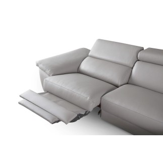Canapé d'angle relax en 100% tout cuir épais de luxe italien avec relax électrique, 5/6 places KASTER, gris clair, angle droit