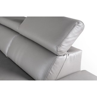 Canapé d'angle relax en 100% tout cuir épais de luxe italien avec relax électrique, 5/6 places KASTER, gris clair, angle droit
