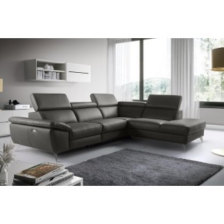 Canapé d'angle relax en 100% tout cuir épais de luxe italien avec relax électrique, 5/6 places KASTER, anthracite, angle droit