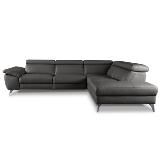 Canapé d'angle relax en 100% tout cuir épais de luxe italien avec relax électrique, 5/6 places KASTER, anthracite, angle droit