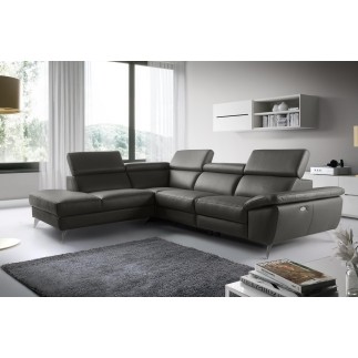 Canapé d'angle relax en 100% tout cuir épais de luxe italien avec relax électrique, 5/6 places KASTER, anthracite, angle gauche