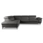Canapé d'angle relax en 100% tout cuir épais de luxe italien avec relax électrique, 5/6 places KASTER, anthracite, angle gauche
