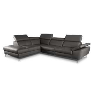 Canapé d'angle relax en 100% tout cuir épais de luxe italien avec relax électrique, 5/6 places KASTER, anthracite, angle gauche