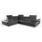 Canapé d'angle relax en 100% tout cuir épais de luxe italien avec relax électrique, 5/6 places KASTER, anthracite, angle gauche