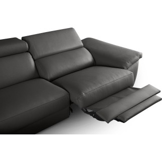 Canapé d'angle relax en 100% tout cuir épais de luxe italien avec relax électrique, 5/6 places KASTER, anthracite, angle gauche