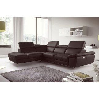 Canapé d'angle relax en 100% tout cuir épais de luxe italien avec relax électrique, 5/6 places KASTER, chocolat, angle gauche