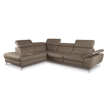 Canapé d'angle relax en 100% tout cuir épais de luxe italien avec relax électrique, 5/6 places KASTER, taupe (vers le brun), ang
