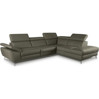 Canapé d'angle relax en 100% tout cuir épais de luxe italien avec relax électrique, 5/6 places KASTER, gris taupe, angle droit