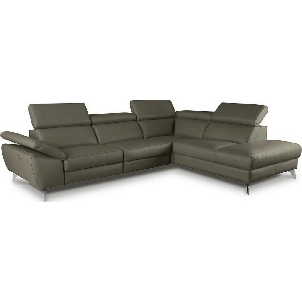 Canapé d'angle relax en 100% tout cuir épais de luxe italien avec relax électrique, 5/6 places KASTER, gris taupe, angle droit