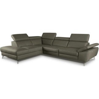 Canapé d'angle relax en 100% tout cuir épais de luxe italien avec relax électrique, 5/6 places KASTER, GRIS TAUPE, angle gauche