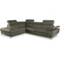 Canapé d'angle relax en 100% tout cuir épais de luxe italien avec relax électrique, 5/6 places KASTER, GRIS TAUPE, angle gauche
