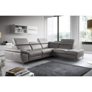 Canapé d'angle relax en 100% tout cuir épais de luxe italien avec relax électrique, 5/6 places KASTER, taupe, angle droit