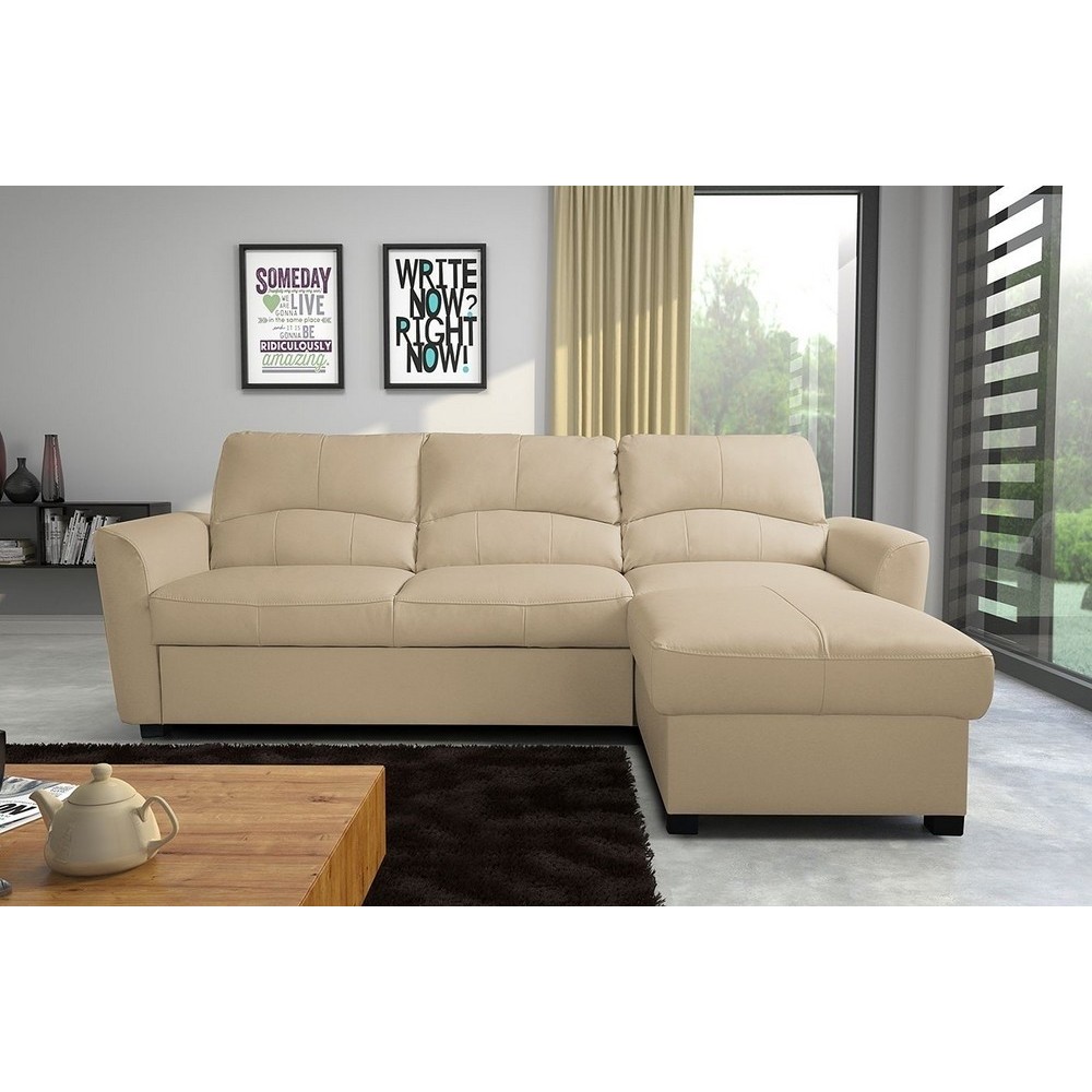 2eme paiement de la commande: Canapé d'angle convertible en cuir de luxe italien , 5 places lugano, beige, angle droit, 6x sans