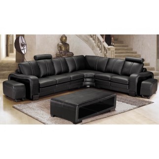 2eme paiement de la commande : Canapé d'angle en cuir italien 7 places evita, noir, angle droit, 6x sans frais, total commande;