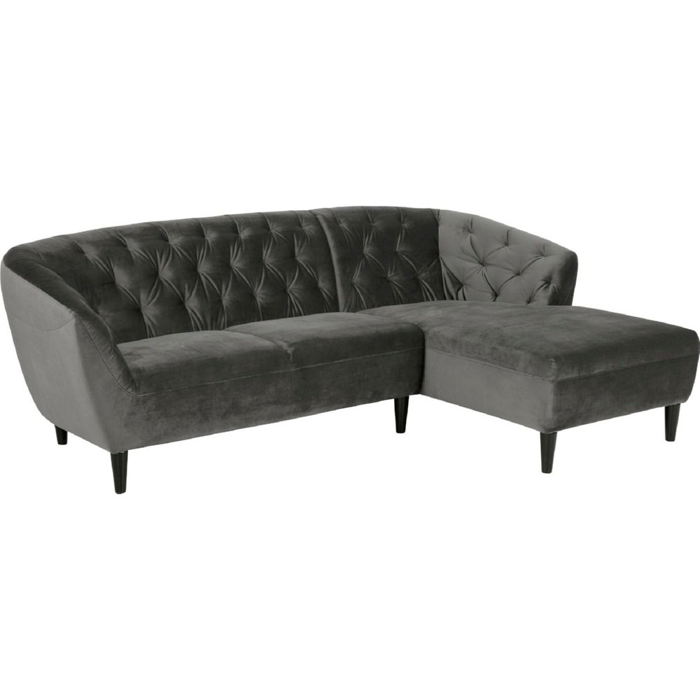 Canapé d'angle en tissu matelassé de qualité Rita coloris gris foncé, angle droit, 4 places