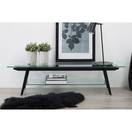 Meuble TV design de qualité en verre et structure noir, MONA