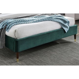 Lit double en tissu velours de qualité LITO, vert foncé, avec sommier à lattes, 160x200