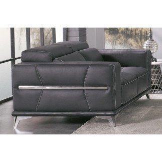 Ensemble Canapé 3 places et 2 places en cuir italien buffle VEGA, gris foncé avec surpiqure gris clair