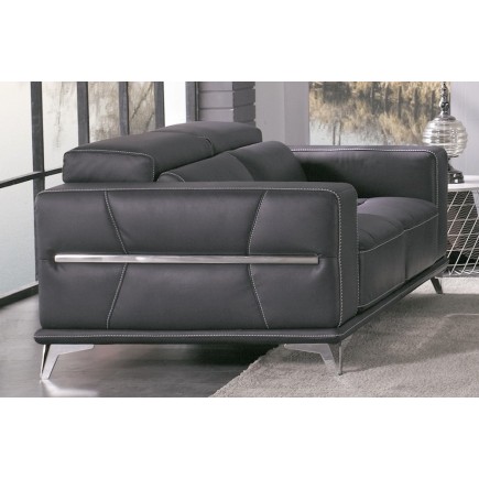 Ensemble Canapé 3 places et 2 places en cuir italien buffle VEGA, gris foncé avec surpiqure gris clair