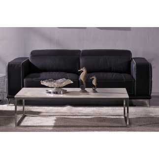 Ensemble Canapé 3 places et 2 places en cuir italien buffle VEGA, gris foncé avec surpiqure gris clair