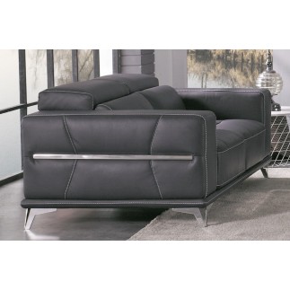 Ensemble Canapé 3 places et 2 places et fauteuil 1 place en cuir italien buffle VEGA, gris foncé avec surpiqure gris clair