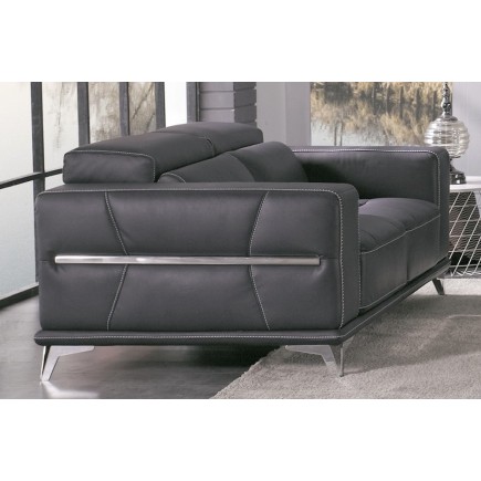Ensemble Canapé 3 places et 2 places et fauteuil 1 place en cuir italien buffle VEGA, gris foncé avec surpiqure gris clair