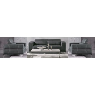 Ensemble Canapé 3 places et 2 fauteuils 1 place en cuir italien buffle VEGA, gris foncé avec surpiqure gris clair