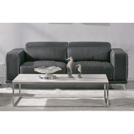 Ensemble Canapé 3 places et 2 fauteuils 1 place en cuir italien buffle VEGA, gris foncé avec surpiqure gris clair