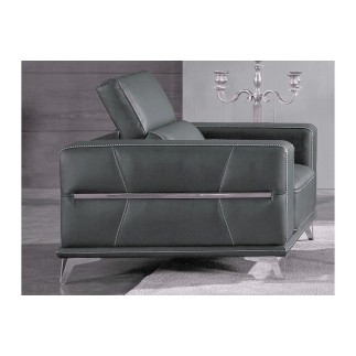 Ensemble Canapé 3 places et 2 fauteuils 1 place en cuir italien buffle VEGA, gris foncé avec surpiqure gris clair