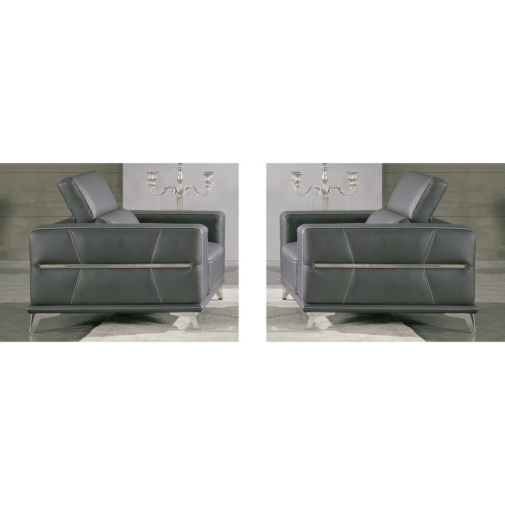 Ensemble 2 fauteuils 1 place en cuir italien buffle VEGA, gris foncé avec surpiqure gris clair