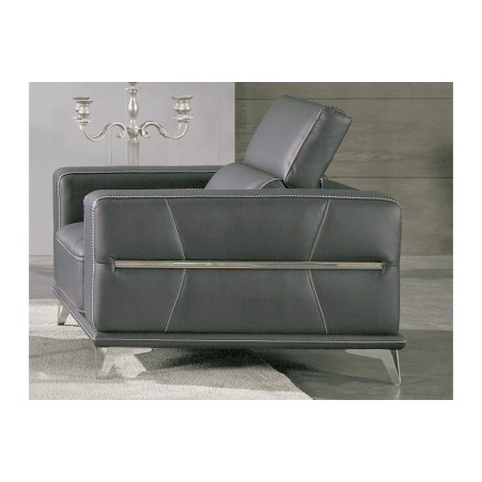 Un fauteuil 1 place en cuir italien buffle VEGA, gris foncé avec surpiqure gris clair