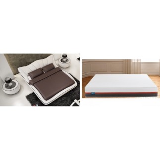 2eme paiement de la commande: Lit en cuir italien de luxe luxen blanc liseret noir 160x200. Matelas zéna 160x200, 4 couches de m