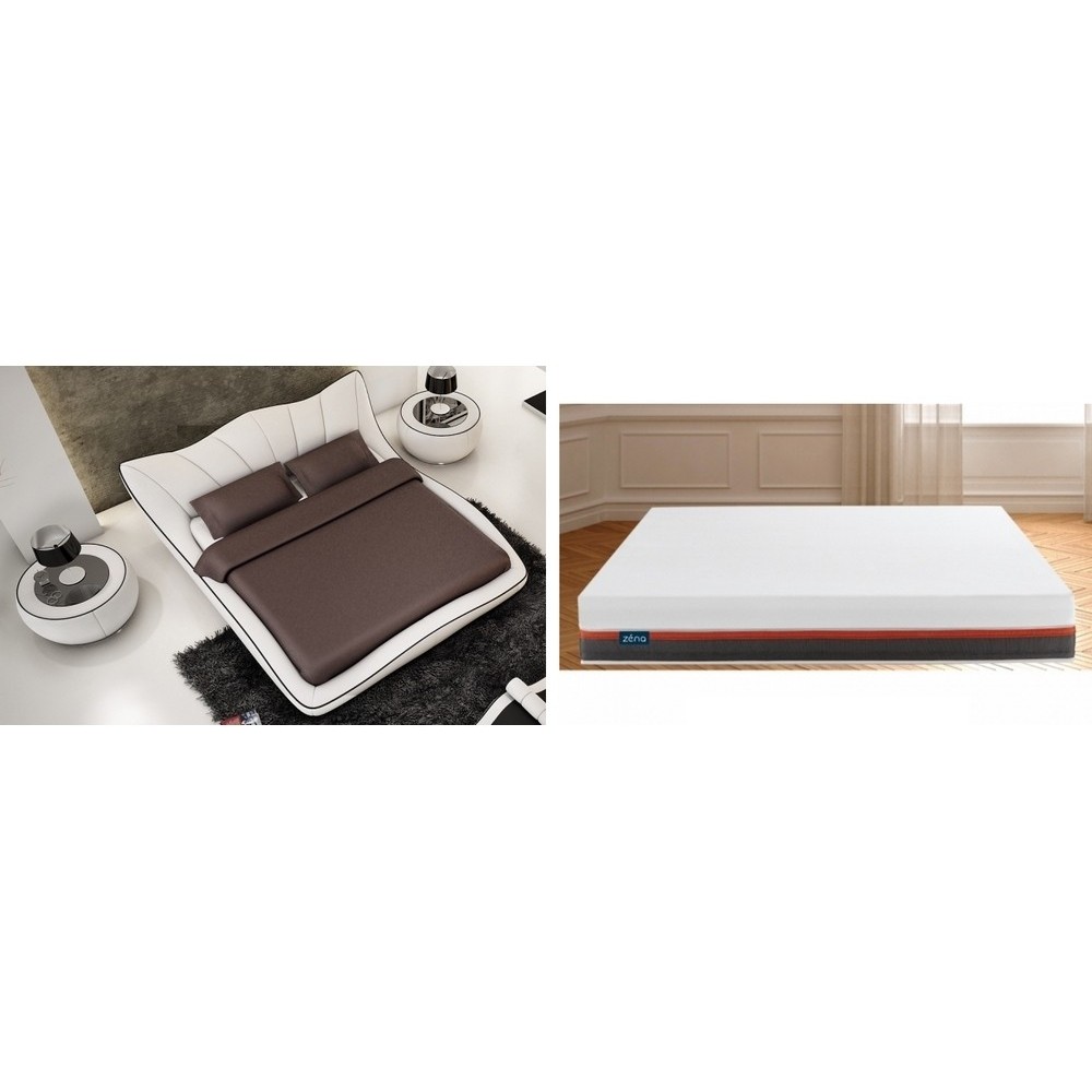 2eme paiement de la commande: Lit en cuir italien de luxe luxen blanc liseret noir 160x200. Matelas zéna 160x200, 4 couches de m