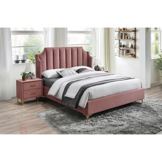Lit double en tissu velours de qualité MONOTI, rose pale, avec sommier à lattes, 160x200
