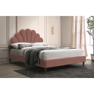 Lit double en tissu velours de qualité SANIA, rose pale, avec sommier à lattes, 160x200