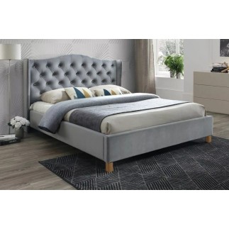 Lit double en tissu velours de qualité ASMA, gris, avec sommier à lattes, 160x200