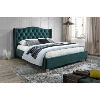 Lit double en tissu velours de qualité ASMA, vert, avec sommier à lattes, 160x200