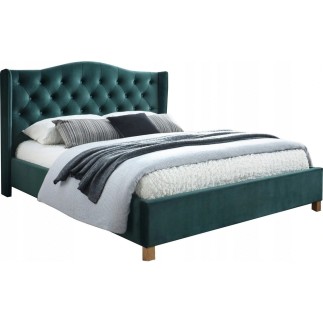 Lit double en tissu velours de qualité ASMA, vert, avec sommier à lattes, 160x200