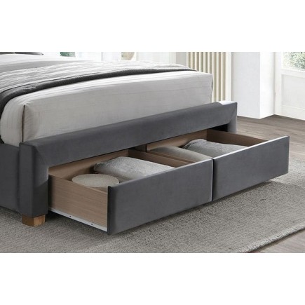 Lit double en tissu velours de qualité ASENA, gris, avec sommier à lattes, 160x200